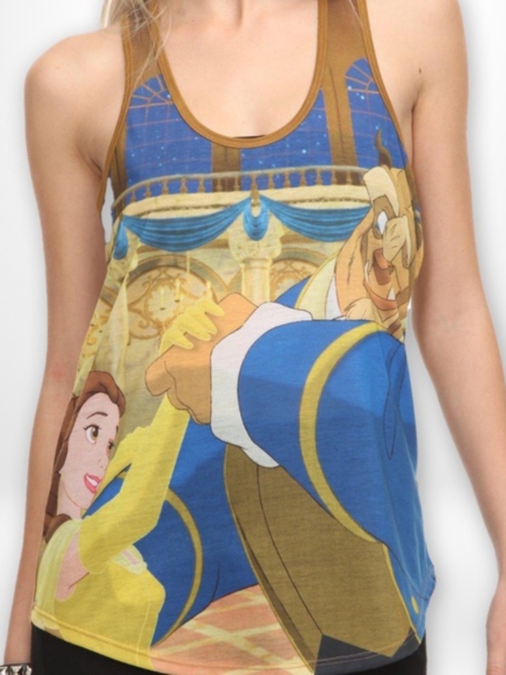 Disney Beauty & the Beast Ballroom Dancing Hot Topic T-back Tank L  *BONUS* EARS